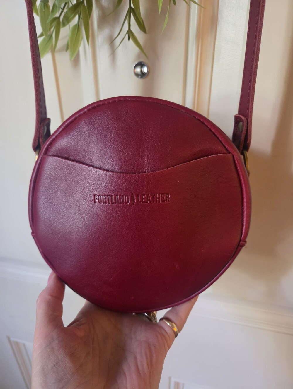 Portland Leather Round Crossbody Bag in Deep Wine